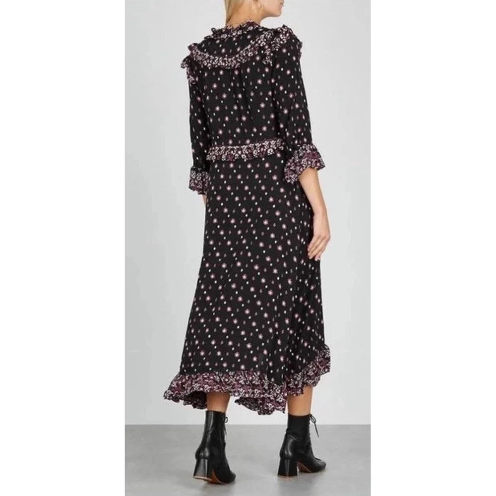 Free‎ People Women Midi Dress Black Floral Calico Skies Cottagecore Boho Sz S